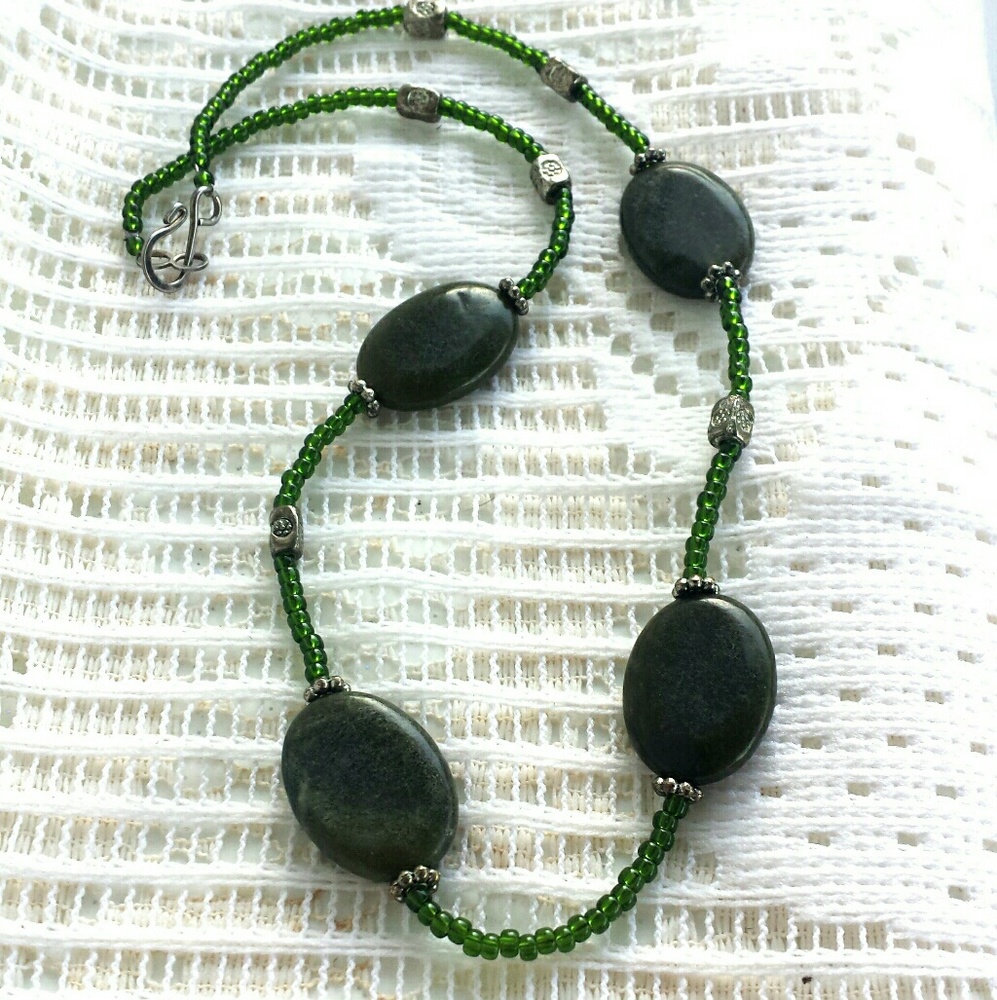 Vintage Moss Agate and Glass Beads